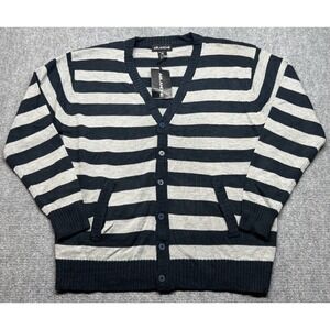 Ablanche Cardigan Sweater Mens 3XL Navy Gray V-Neck Long Sleeve Preppy Y2K New
